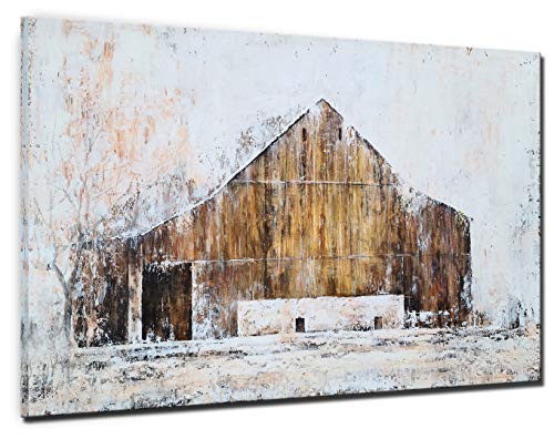 YHSKY ARTS Rustic Farmhouse Barn Hand Painted Textured Canvas Wall