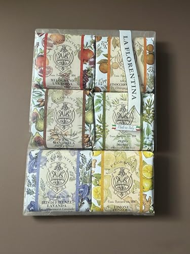 LA FLORENTINA Variety Soap Pack - Melograno Uva Rosa Arancio Finocchio Selvatico Fico Mandorla Olivo Monoi Iris Di Firenze Lavanda Lemon Zenzero 6 Bars 3.7 Oz Each Imported From Italy