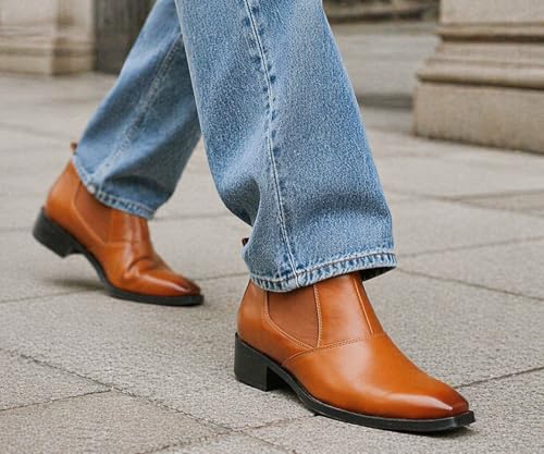 Image of Kraasa Men's Height Increasing Chelsea Boots | PU Leather Slip-On Ankle Boots | Comfortable Formal & Smart Casual Footwear