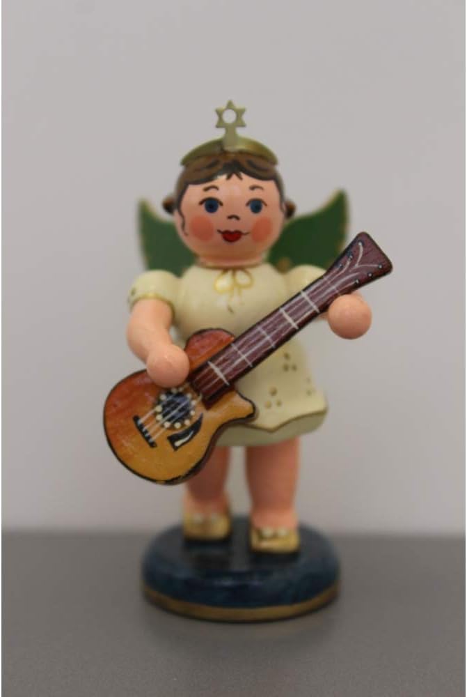 German Christmas Angel with Acoustic Guitar 6,5cm / 2,5inch - Hubrig Volkskunst