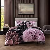 Bebejan Midnight Meadow 5 Piece Comforter Set, 100% Cotton Sateen, 220 Thread Count, Black Reversible Bedding Comforter Set, 1 Comforter, 2 Shams & 2 Pillows (Full/Queen)
