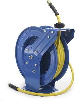 BLUBIRD OIL SHIELD OSRDA3850 3/8"x50 Heavy Duty Retractable Air Hose Reel | 300 PSI Rubber Air Hose, Steel Reel With Dual Arms, 12-Point Ratchet Lock, Wall, Ceiling or Floor Mount