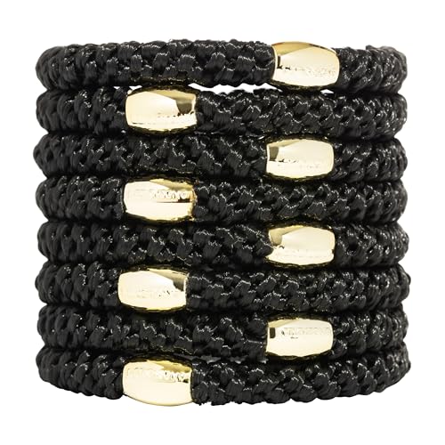 Image of Black Hair Ties with Gold Bead for Thick Hair, Grab & Go Ponytail Holders, 8 Pack, Black | Gold Bead, Thick No-Crease Bands with Strong Hold, Damage-Free Design | L. Erickson