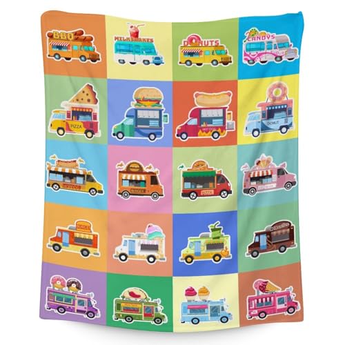 Food Truck Blanket Gifts - 40x50 Inches Funny Throw Blanket for Boys & Kids - Colorful Soft Fuzzy Car Blankets for Bed, Couch & Living Room