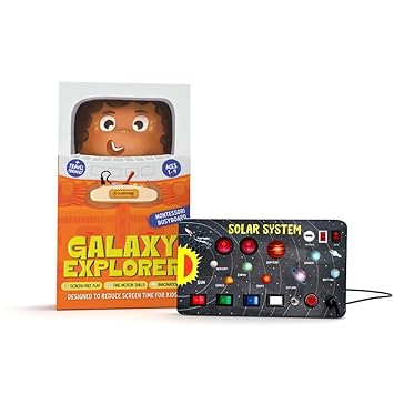 Clapstore Toys Montessori Galaxy Explorer Busy Board with LED Light, Educational Sensory Toy for Toddlers & Kids 2-6 Years, Travel Activity Board for Boys & Girls