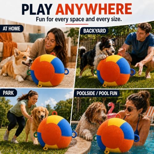 Herding Ball for Dogs, 18 Inch Upgraded Dog Push & Chase Ball with Thickened Bite & Tear Resistant Cover, Burst-Resistant Inner Ball, Outdoor Exercise Polo Ball for Active Dogs, Multi-Color, Medium - 3