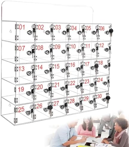 Transparent Wall-Mounted Safe for Mobile Phones,with Locks & Keys,Perfect for Classrooms,Offices,Gyms & Schools - Secure Storage Solution,30Slots
