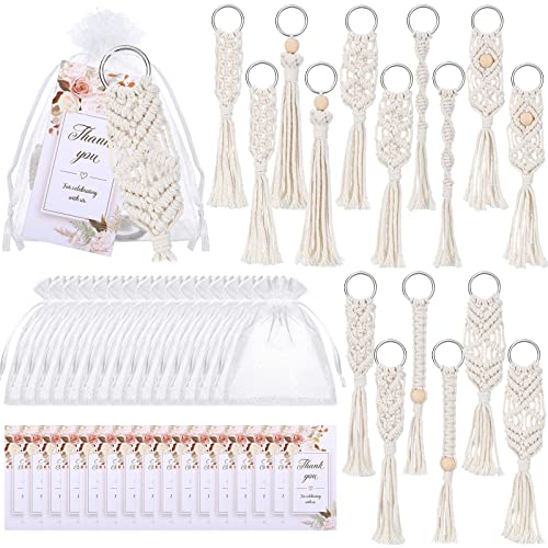 Porte-clés macramé bohème blanc pompon organza anniversaire mariage
