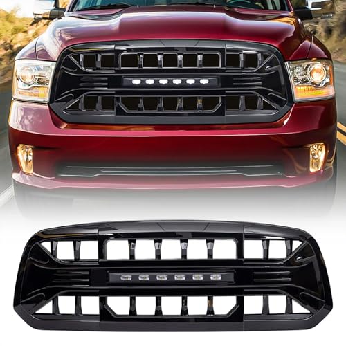 American Modified Armor Grille w/Off-Road Lights Compatible with 2013-2018 Dodge Ram 1500 (Not fit Rebel models) 2019-2023 Ram 1500 Classic Glossy Black