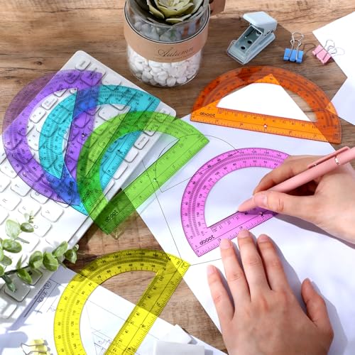 Image of EBOOT 24 Pack Plastic Protractors Math Protractor 180 Degrees 6 Inch (Multi Colors)