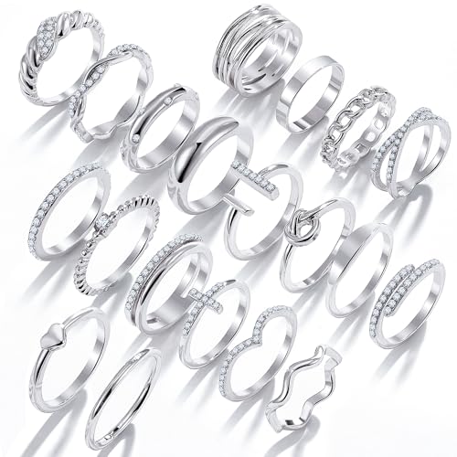 KISS WIFE Gold Silver Black Kunckle Rings Set for Women , Dainty Simple Trendy Cute Stackable Finger Rings Pack, Perfect for Stacking Layering on Thumb and Knuckle, Mixed Size, Jewelry Gift (Silver-Sparkling): Clothing, Shoes & Jewelry - view 3