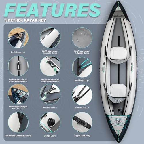 Inflatable Touring Kayak 1-Person & 2-Person with Waterproof Seat & Full Accessory Kit, Lightweight Recreational Kayak for Lake, River & Fishing - Image 5