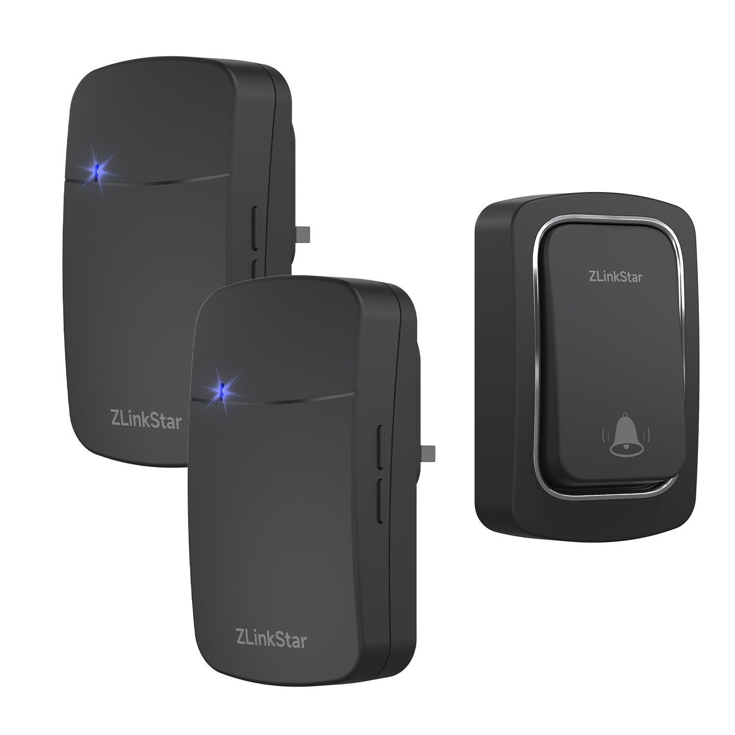 ZLinkStar Self-Powered Wireless Doorbell No Battery Required,Waterproof IP65,38 Chimes, 5 Level Volume,1300ft Range Wireless Doorbell kit for Home(Black+1transmitter+2 Receiver)