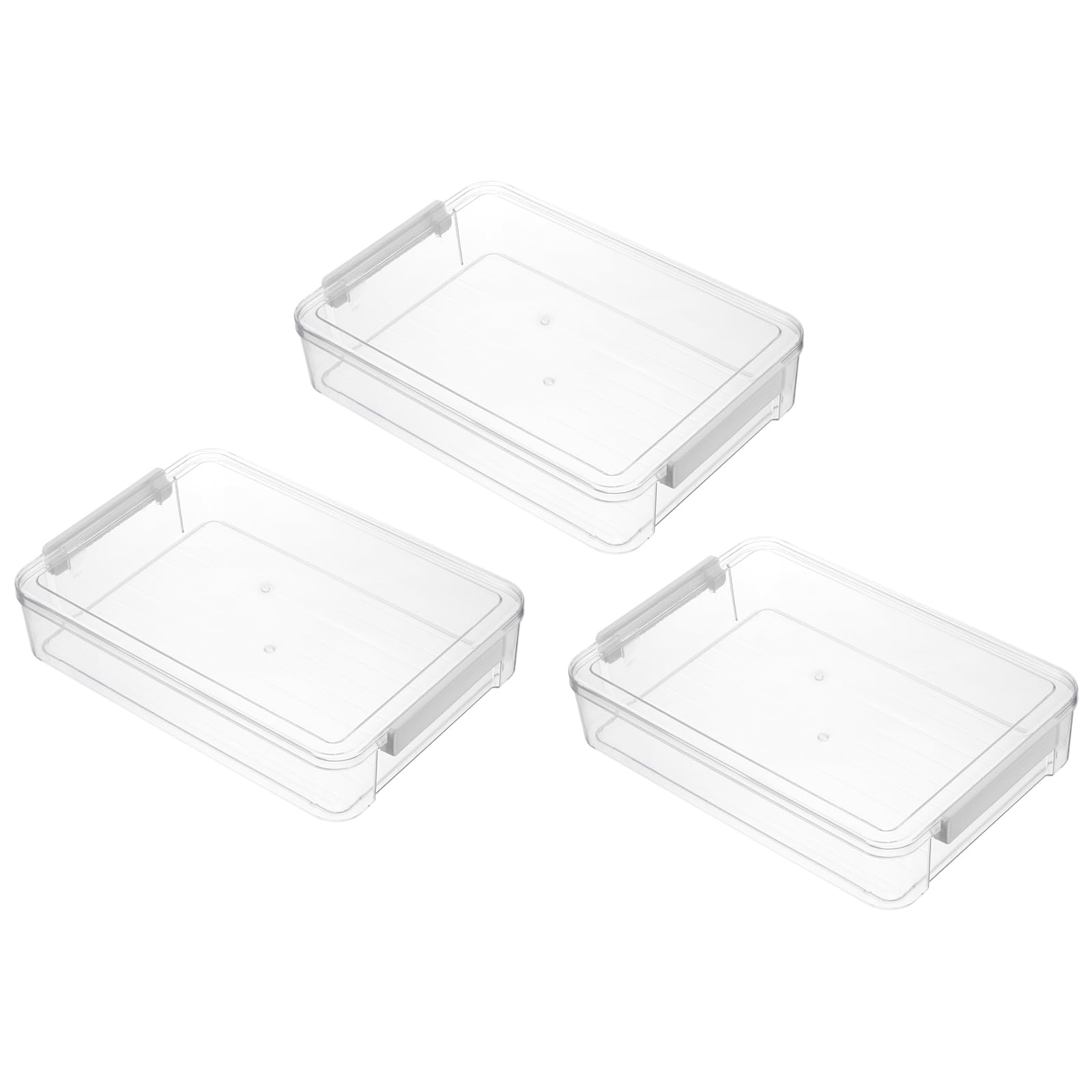 PATIKIL 6 Qt Portable Project Case, 3 Pcs Plastic Storage Bins with Lids and Latches Stackable Paper Organizer File Holder for Drawers Photos Letters Art Supplies Crafts, Clear