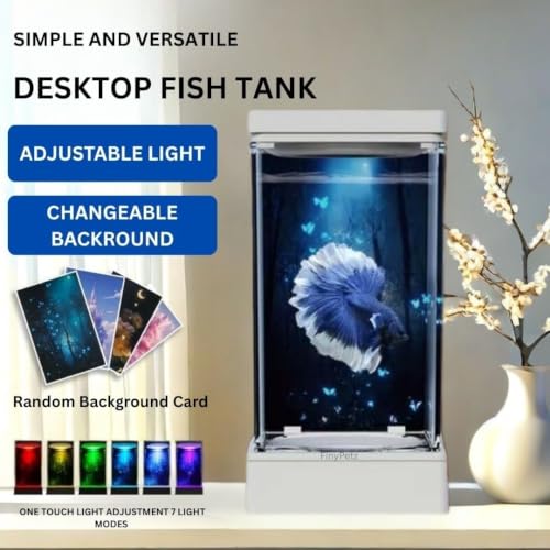 Image of PS-11 White Acrylic Aquarium Tank | Small Desktop Betta Fish Tank with Color-Changing LED Lighting | Easy-Clean Compact Acrylic Bowl for Guppy, Shrimp & Nano Fish (1.5 L)