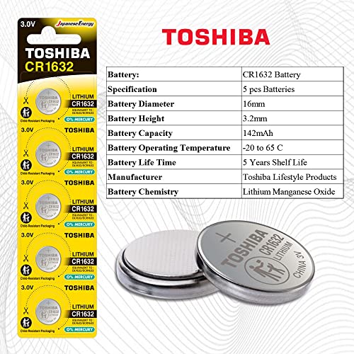 image for TOSHIBA CR1632 3V Lithium Coin Cell Battery 5 Batteries Strip Child-Re