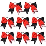 DEEKA 8PCS 8' Two Toned Large Glitter Cheer Bows Shiny Cheer Hair Bows Ponytail Holder Handmade for Cheerleader Girls Softball Sports -g Black/Red