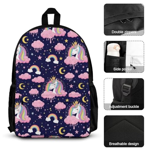 AMRANDOM Backpacks for Unisex Bookbags Lightweight Cute Unicorns Backpack Set with Lunch Bag Makeup Bags3