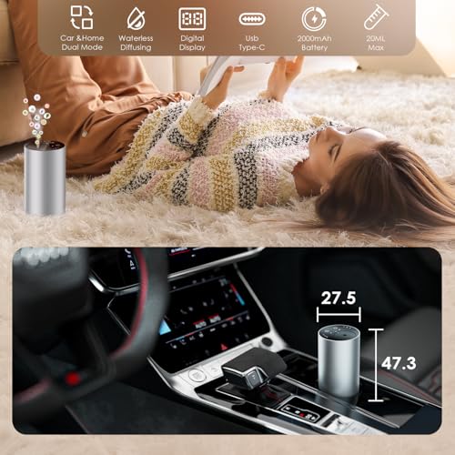 Portable Battery-Operated Essential Oil Diffuser with Timer and Adjustable Mist Levels (Silver)