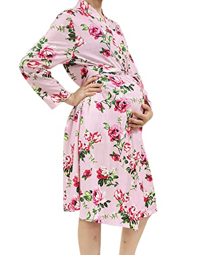 Image of SUFEINI Maternity Robe and Matching Baby Swaddle Blanket Set, Mommy Robe with Receiving Blanket Girls Boys Sleepwear