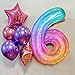 PatiCool Rainbow Number 6 Balloon, 40 Inch Large Number Foil Mylar Balloons for 6th Girl Boy Birthday Party Celebration Decorations Supplies, Digital Balloons for Wedding Anniversary Events Decora