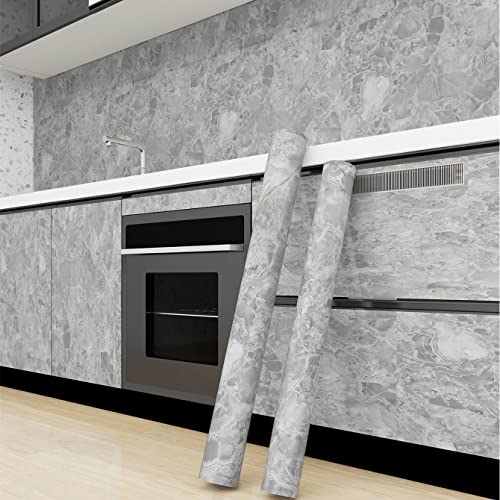 JOLIHOME Papel Pintado Autoadhesivo Efecto Mármol con Purpurina Gris Vintage Papel de Contacto Brillante Clásico 40x500cm Pegatina Pared Rollo de Vinilo Plástico Autoadhesivo para Encimeras