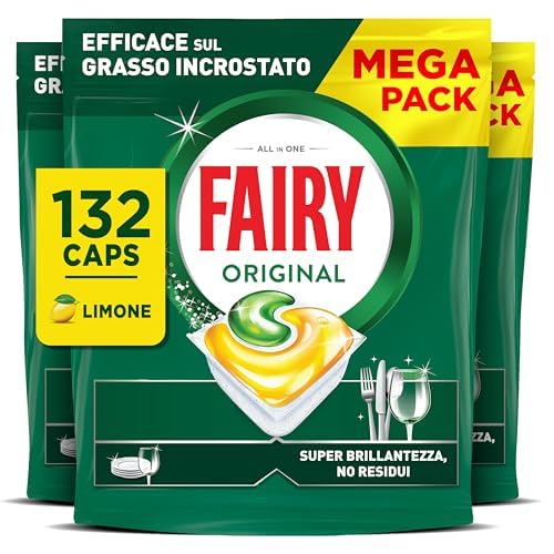 Fairy Detersivo Pastiglie Lavastoviglie Brillantante, 132 Capsule Lavastoviglie, Original Limone,