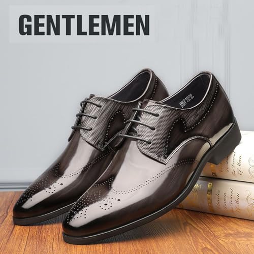 Men’s Leather Wingtip Brogue Dress Oxfords Classic Lace Up Block Heel Cap Toe Formal Shoes for Wedding Office Business Derby Shoes4