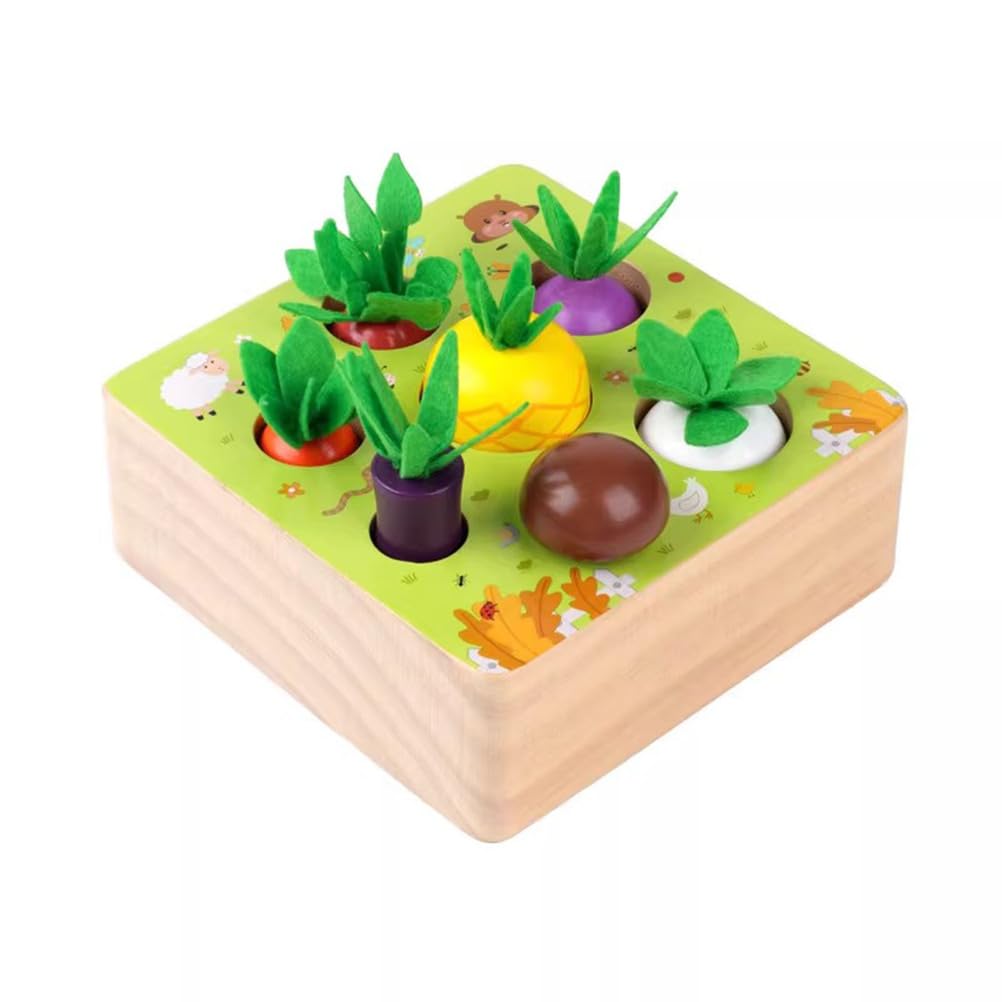Juguete Montessori de Madera para Cosechar Verduras, Juguete Encastre de Zanahoria, Rábano y Piña