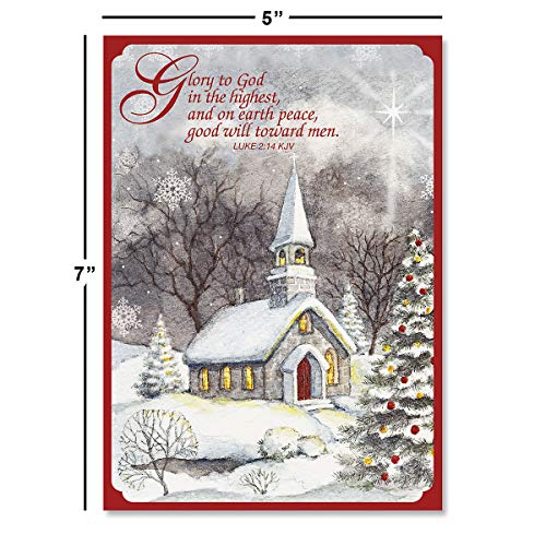 Snowy Church Religious Christmas Cards – Holiday Greetings, Includes Bible Verse, Set Of 18 Cards And Envelopes, By Current #TOP3