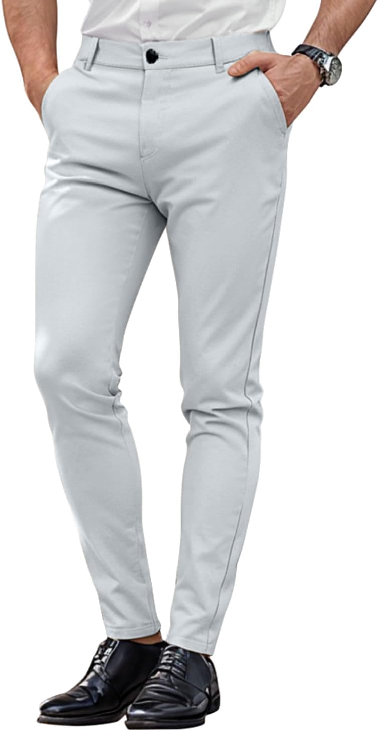 GINGTTO Skinny Dress Pants Men Slim Fit Stretch Mens Chino Pants Tapered Leg