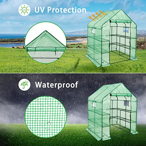 SUNGIFT Walk-in Greenhouse for Outdoors, 57x61x80 Inch Large Greenhouse, 3 Tiers 10 Shelves Mini Green House Kit with Observation Windows Roll-up Door Zipper, Plant Garden Hot House for Herbs, Flowers - Image 4