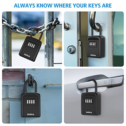 Key Lock Box, (NEW VERSION) Wall Mounted Key Safe Box, Weatherproof 4 Digit Combination Key Storage Lock Box, 5 Keys Capacity Lockbox with Removable Shackle for Indoor Outdoor, Small Size 3.66inch