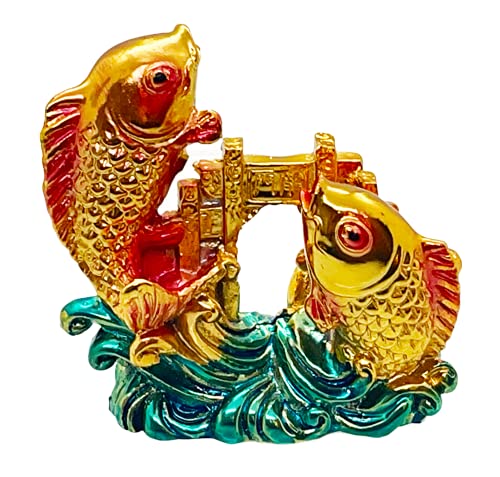 Image of Fengshui Exclusive Multicolor Small Size Polyresin Double Arowana Fish Showpiece for Office Decor, Home Decoration (AF-2563)