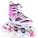 Kuxuan Kids Doodle Design Adjustable Inline Skates with Led Light up wheels, Comic Style Rollerblades for Girls - Pink S