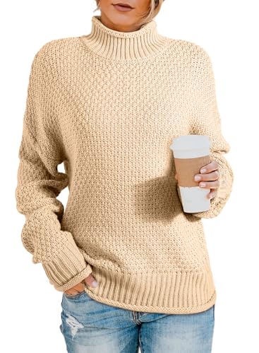 Image of Dokotoo Womens 2026 Winter Fall Solid Turtleneck High Neck Balloon Long Sleeve Sweaters Pullover Outerwear
