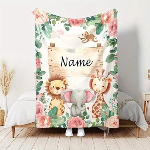 Aevmsor Couverture Polaire Bébé Personnalisé avec Noms, Douce et Confortable Couvre-lit Personnalisé pour Nouveau-nés Bébé Garçon Fille, Noël Anniversaire Famille Amis Amoureux