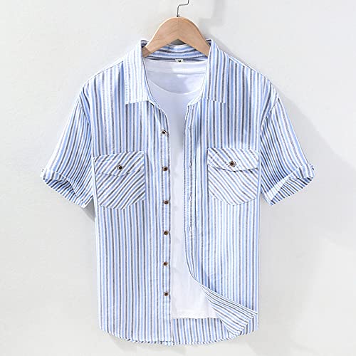 Chemise décontractée d'été homme anti transpiration à rayures bleues pour rester frais au soleil