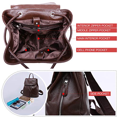 Image of BOYATU Women's Full-Grain Leather Backpack Purse, Minimal Structured Design, Work Commuter & City Travel, Compact Everyday Essentials, Fashion RFID Pocket Bag (Coffee Brown)