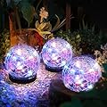 SOLPEX Solar Lights Outdoor for Yard Patio Porch, Garden Decor Birthday Gifts for Mom Women, Solar Globe Lights Waterproof Cracked Glass Ball Outdoor Decorations Balcony Backyard (3 Pack Multicolor)