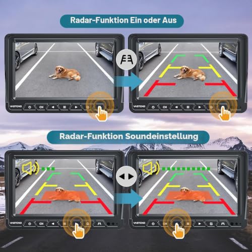 VASTEND Rückfahrkamera Kabellose mit Radar, 1080P HD Autokamera Split Bildschirm 4 Kanäle...
