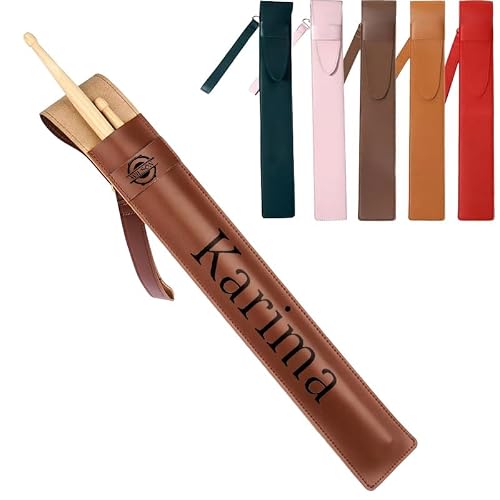 Personalized Leather Drum Stick Bag, Custom Drumsticks Storage Case With Engraved Name, Portable Drumstick Holder Percussion Instrument Accessories For Drummer(Coffee)