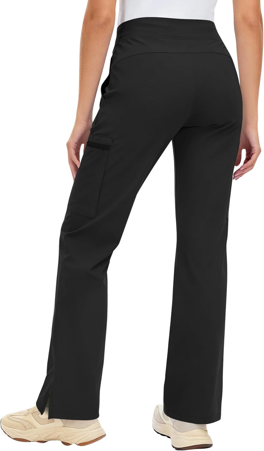 Yoga Scrub Pants Women High-Rise Straight Leg Uniform Cargo Bottom with Yoga Waistband,5 Pockets & 4-Way Stretch - Image 2