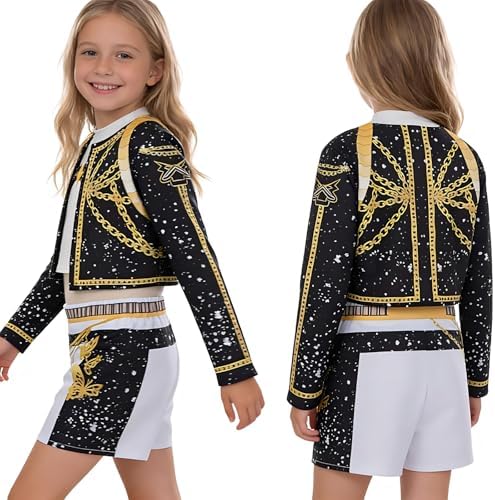 Girls Costume Set for Rumi, Kpop Black Gold Stage Outfit Set Corps Performance Accessories-130