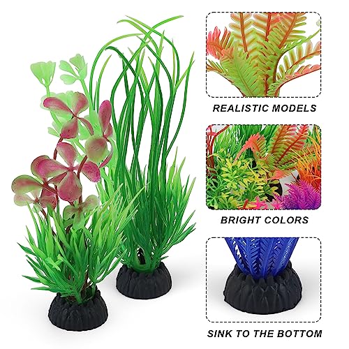 DEANKEJI Aquarium Pflanzen Künstlich, 16 Stück Aquarium Ornamente, Aquarium Pflanzen in Mehreren Formen und Farben, Wasserpflanzen Kann in Aquarien und Aquarien Verwendet Werden