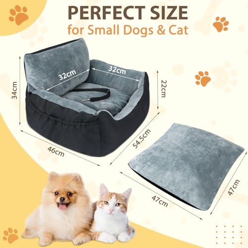 Miniatura 2 de Lannvan Asiento Perro Coche Pequeño, Cama Perro Coche Suave Y Mullida, Asiento Coche Perro Extra Estable Con Cojín Desmontable Y Lavable, Correa De Seguridad Y Bolsillos Laterales Para Guardar Cosas