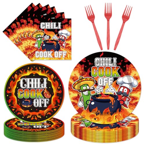 EUOYUFO 96Pcs Chili Cook Off Decorations Disposable Tableware Set -