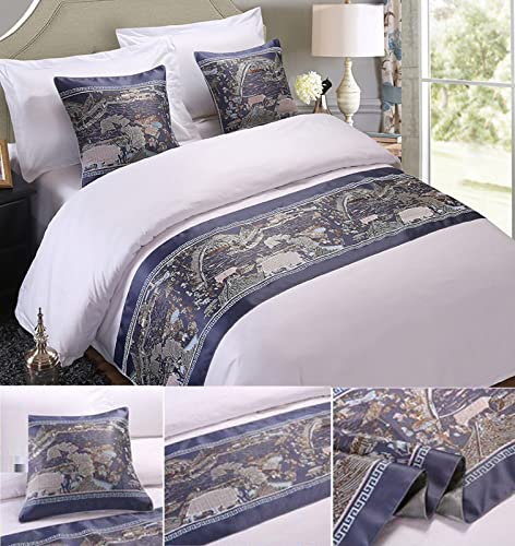 Gzqiawy Bedspreads Bed Runner Throw Bedding Single Queen King Bed Cover Towel Home Hotel Decorations Bed Towel Scarf Ancient Map - Blue 19.7 X 94.5 Inches (Bed Scarf Only) #TOP1