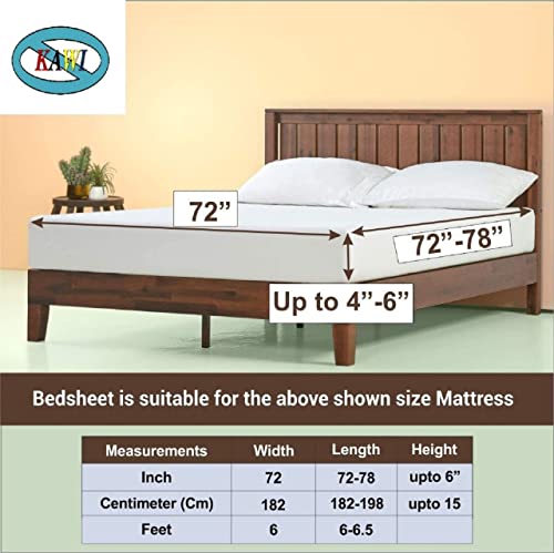 Image of KAWI Cotton Blend Elastic Fitted Floral Bedsheet Queen Size Double Bed(78 inchX 72 inch) Blue Aqua Color., 200 TC