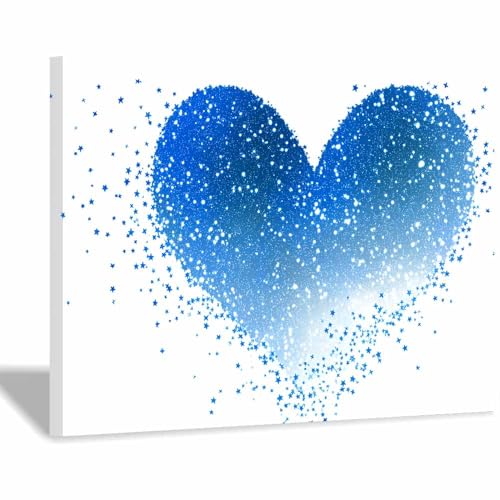 Affiche sur toile cœur étoilé CUDAOO 70x100cm encadrée bleu